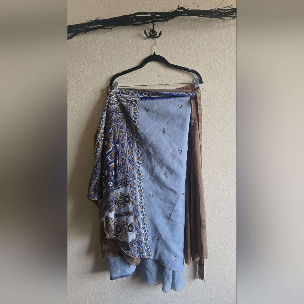Upcycled Silk Sari Wrap Skirt/Dress - Reversible - Comvertable Dress - OOAK
